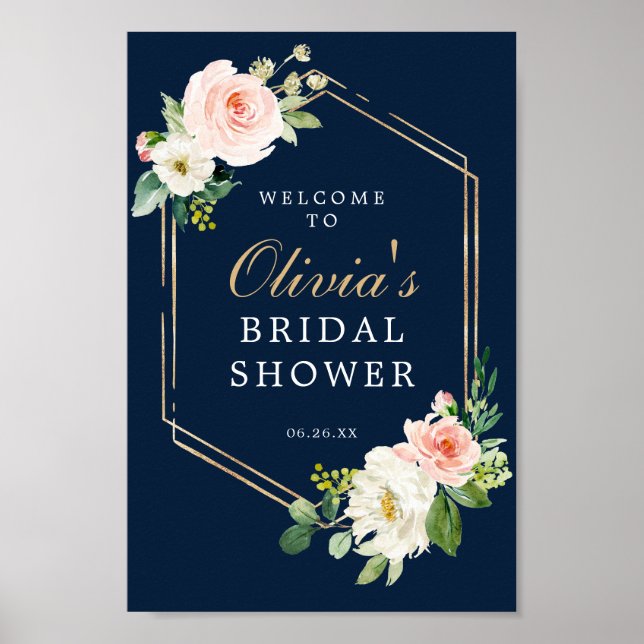 Navyblå guldskimrande bröllopsfest välkomstskylt poster (Framsidan)