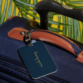 Navyblå Guldskrift  | Stilig Modern Monogram Bagagebricka