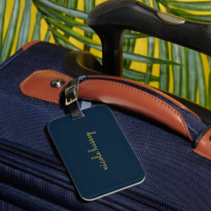 Navyblå Guldskrift Stilig Modern Monogram Bagagebricka