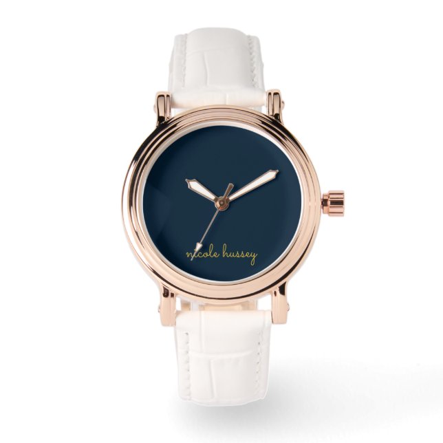 Navyblå Guldskrift  | Stylish Monogram Modern Armbandsur (Framsida)