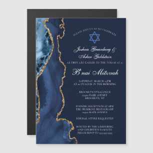 Navyblå Guldsmyckad Bar/Bat Mitzvah Elegant Fest Magnetisk Inbjudningskort