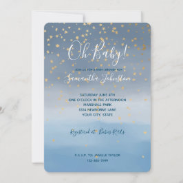 Navyblå Guldstjärnor Himmel Akvarell Baby Shower Inbjudningar