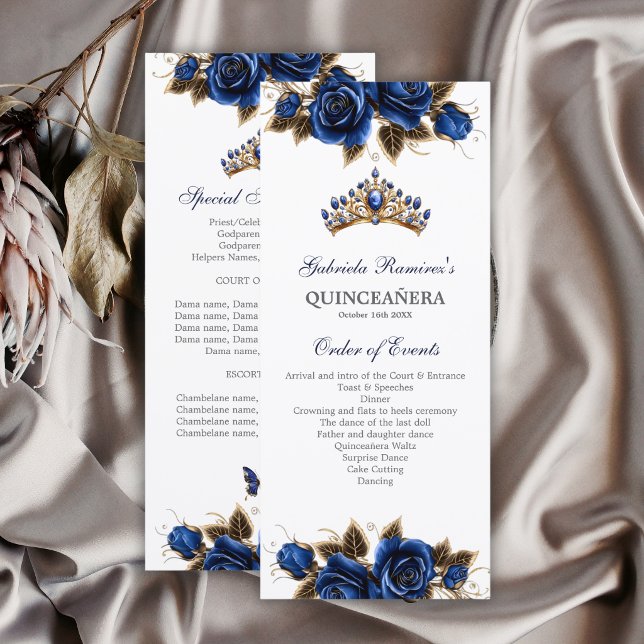 Navyblå Guldtiara Rosor Quinceañera Program (Skapare uppladdad)