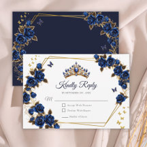 Navyblå Gyllene Rosor Tiara Quinceañera