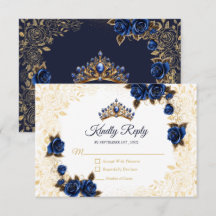 Navyblå gyllene tiara blommande ros Quinceañera
