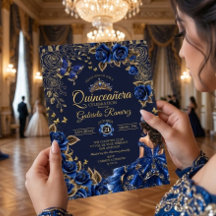 Navyblå gyllene tiara rosor Quinceañera