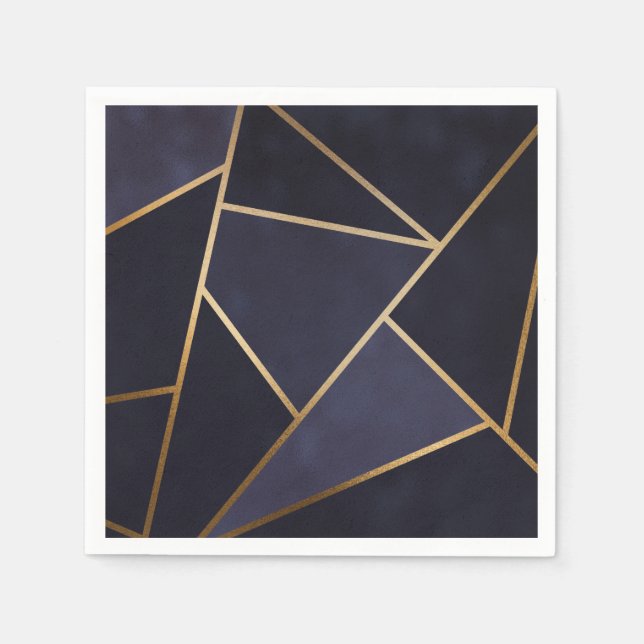 Navyblå Gyllene Trianglar Geometrisk Elegant Klass Pappersservett (Framsidan)