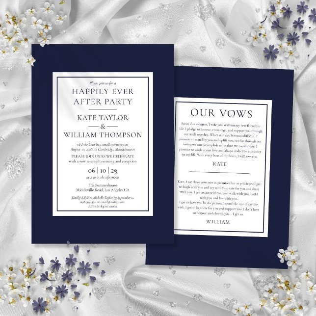 Navyblå Happily Ever After-festligheter Bröllopslö Inbjudningar (Navy Blue Happily Ever After Party Wedding Vows Invitation)