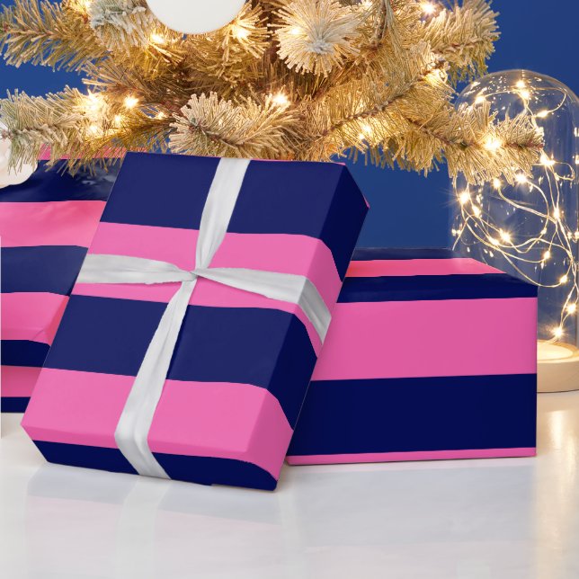Navyblå, het rosa #2 XL Preppy-ränder 1X Presentpapper (Helgdagar)