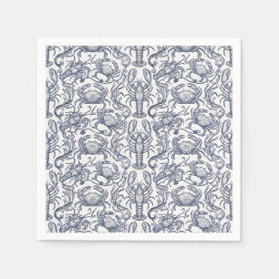 Navyblå Hummer Toile - Coastal Grandmother-krusade Pappersservett