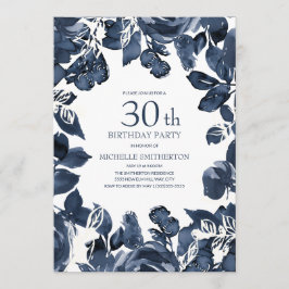 Navyblå Indigo blad 30-årsdag Inbjudningar