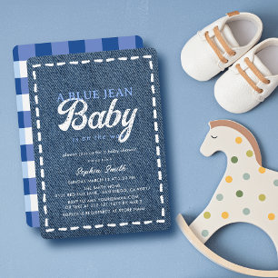 Navyblå Jean Baby Pojke Bebis Bebis Shower Inbjudningar