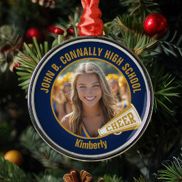 Navyblå julbild för cheerleader med guld julgransprydnad metall