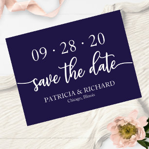 Navyblå kalligrafi bröllop Save The Date Inbjudningar