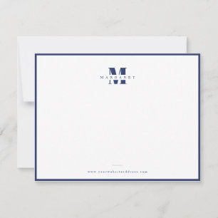 Navyblå kant fet stil enkel monogramnamn anteckningskort