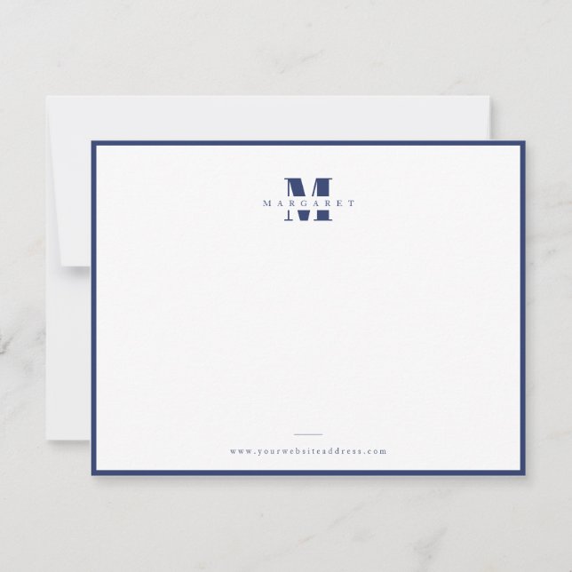 Navyblå kant fet stil enkel monogramnamn anteckningskort (Framsida)