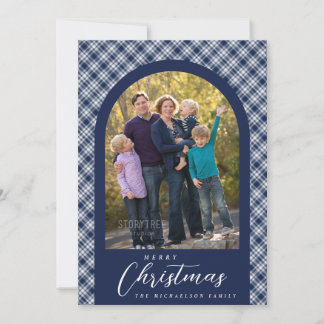 Navyblå Karé Familjefoto Jul Julkort