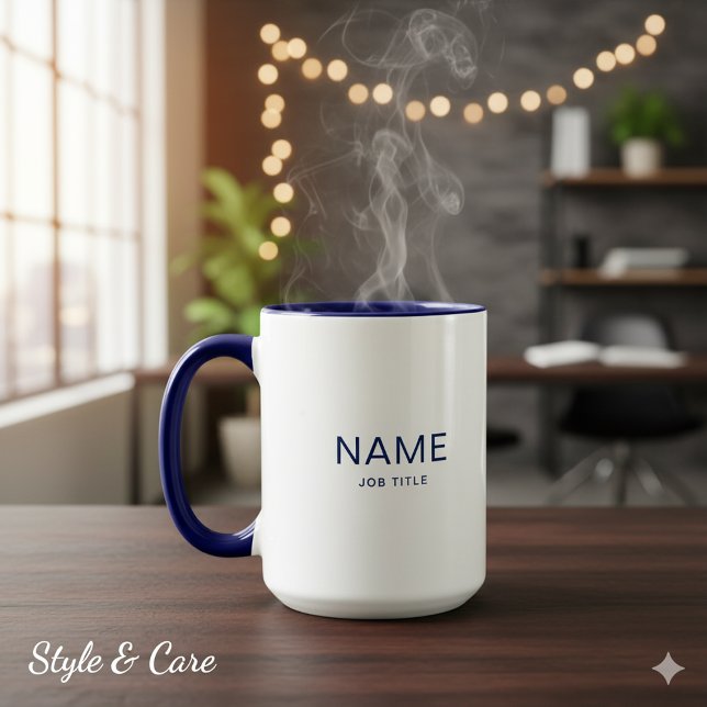 Navyblå Kombimugg Med Anpassad Namnutskrift Mugg (Navy Blue Combo Mug Styled With Custom Name Print Art)