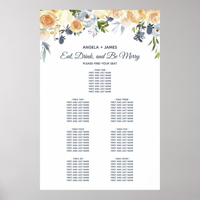 Navyblå korall blomsterlig vittsittningsplan för b poster (Framsidan)
