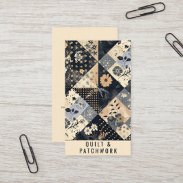 Navyblå krämfärgad quilt patchwork handgjord klänn visitkort