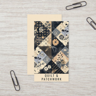 Navyblå krämfärgad quilt patchwork handgjord klänn visitkort