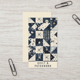Navyblå krämfärgad quilt patchwork handgjord klänn visitkort