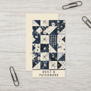 Navyblå krämfärgad quilt patchwork handgjord klänn visitkort