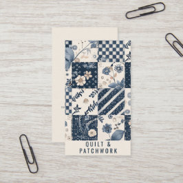 Navyblå krämfärgad quilt patchwork handgjord klänn visitkort