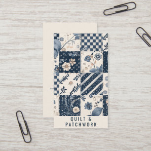 Navyblå krämfärgad quilt patchwork handgjord klänn visitkort