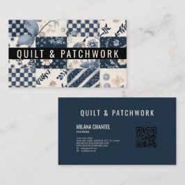 Navyblå krämfärgad quilt patchwork handgjord klänn visitkort