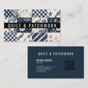 Navyblå krämfärgad quilt patchwork handgjord klänn visitkort