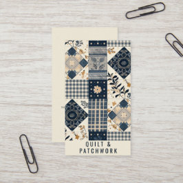 Navyblå krämfärgad quilt patchwork handgjord klänn visitkort