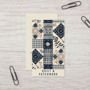 Navyblå krämfärgad quilt patchwork handgjord klänn visitkort