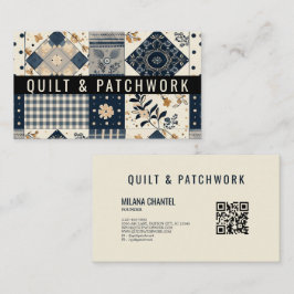 Navyblå krämfärgad quilt patchwork handgjord klänn visitkort