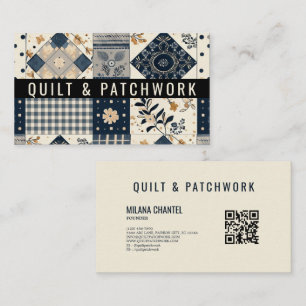 Navyblå krämfärgad quilt patchwork handgjord klänn visitkort