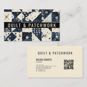 Navyblå krämfärgad quilt patchwork handgjord klänn visitkort