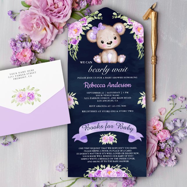Navyblå Lila Blommig Teddybjörn Bebisdusch (Skapare uppladdad)