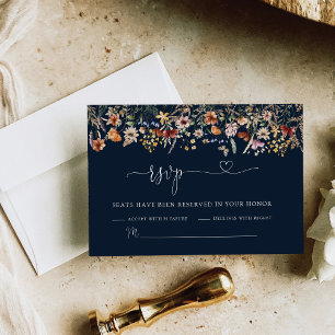 Navyblå liten vildblomma bröllop RSVP-kort OSA Kort