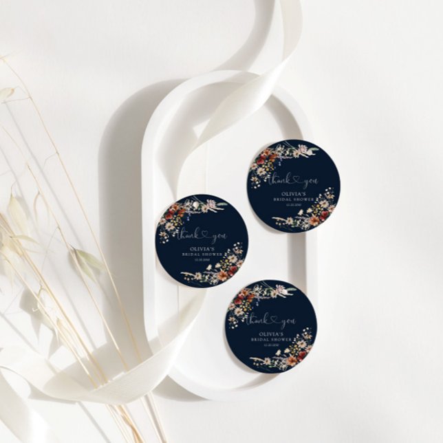 Navyblå liten vildblomma bröllopsdusch presentkort gåvor etiketter (Skapare uppladdad)