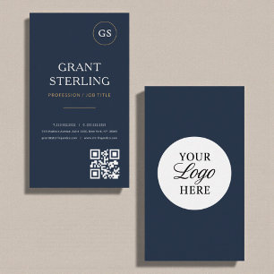 Navyblå Logotyp QR-kod Modern Professionell Visitkort
