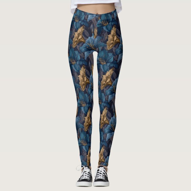 Navyblå Maternity Amaryllis Blommig Mors Dag  Leggings (Framsida)
