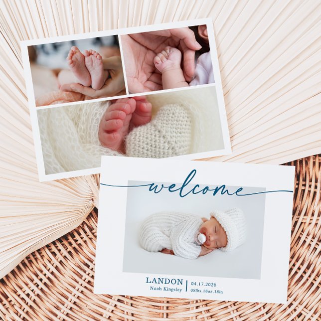 Navyblå minimalistisk babyfoto-annonseringskort (Skapare uppladdad)
