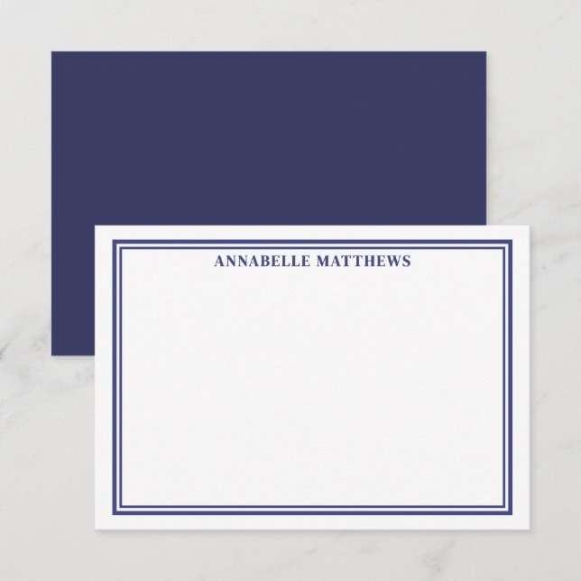 Navyblå minimalistisk namnmonogram anteckningskort (Fram/baksida)
