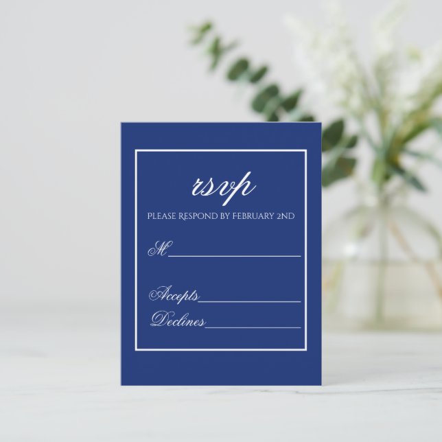 Navyblå minimalistisk RSVP-bifogad kort (Stående Fram)