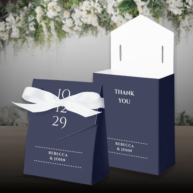 Navyblå minimalistisk speciell datum-högtidspresen presentaskar (Navy Blue Minimalist Special Date Wedding Favor Boxes)