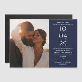 Navyblå Modern Bröllopsfoto Save The Date Magnetisk Inbjudningskort