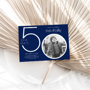 Navyblå Modern Fotografi 50-års Födelsedagsinbjuda Inbjudningar
