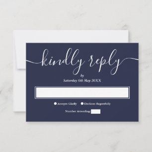 Navyblå Modern Minimal Elegant Bröllopsskrift OSA Kort
