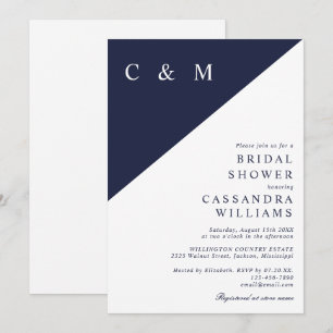 Navyblå Modern Minimalist Monogram Bröllopsfest Inbjudningar