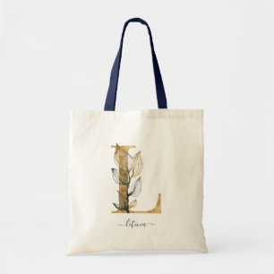Navyblå Modern Monogram Bokstav "L" Med Guldblad Tygkasse